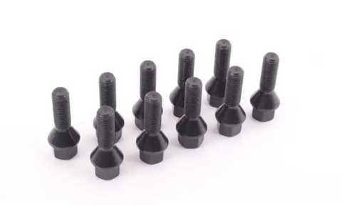 Set of 10 12x1.5 Extended Black Wheel Bolts for 15mm Spacers