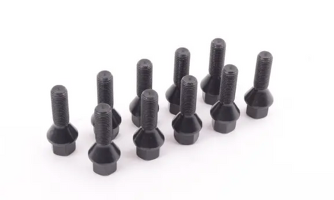 Set of 10 12x1.5 Extended Black Wheel Bolts for 12.5mm Spacers